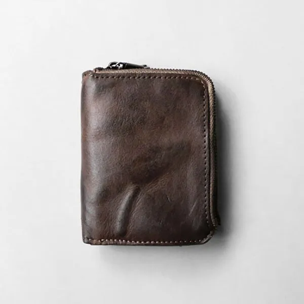 Retro Handmade Leather Zipper Wallets