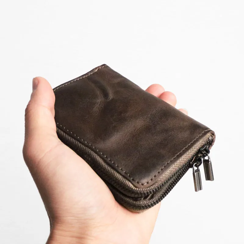 Retro Handmade Leather Zipper Wallets
