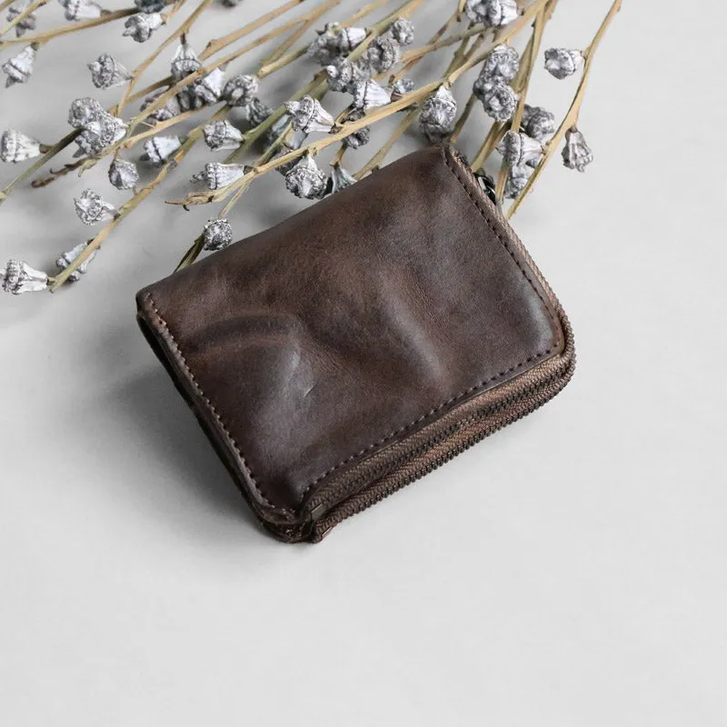 Retro Handmade Leather Zipper Wallets