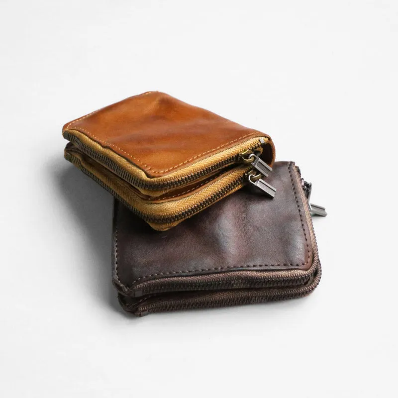 Retro Handmade Leather Zipper Wallets