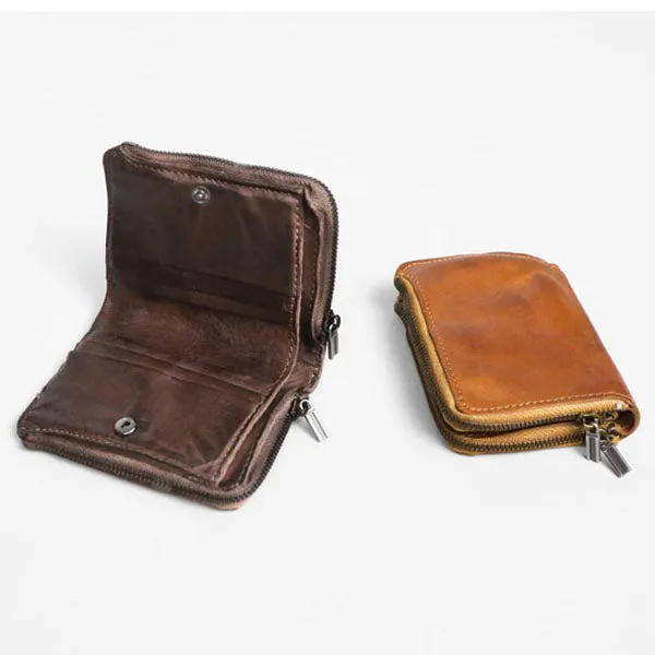 Retro Handmade Leather Zipper Wallets