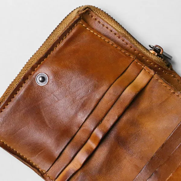 Retro Handmade Leather Zipper Wallets