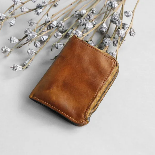 Retro Handmade Leather Zipper Wallets