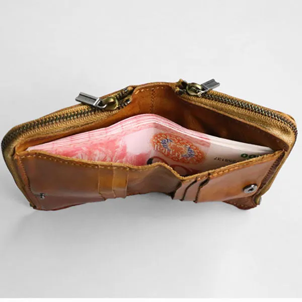 Retro Handmade Leather Zipper Wallets