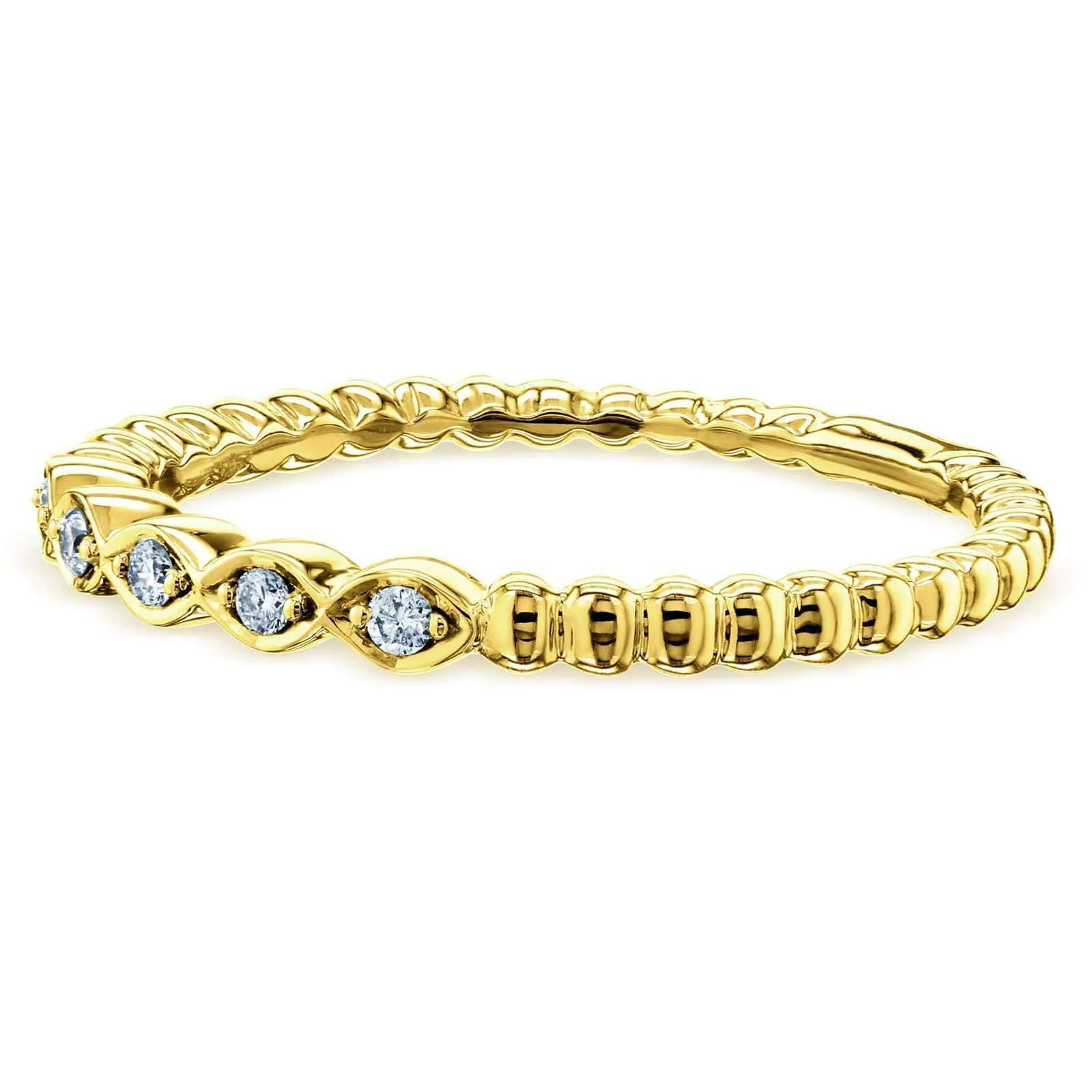 Ribbed Navette Line Diamond Ring, Yellow Gold