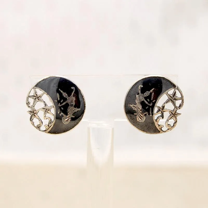 Siam Silver Earrings with Dancers Moon & Stars