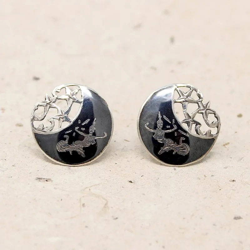 Siam Silver Earrings with Dancers Moon & Stars
