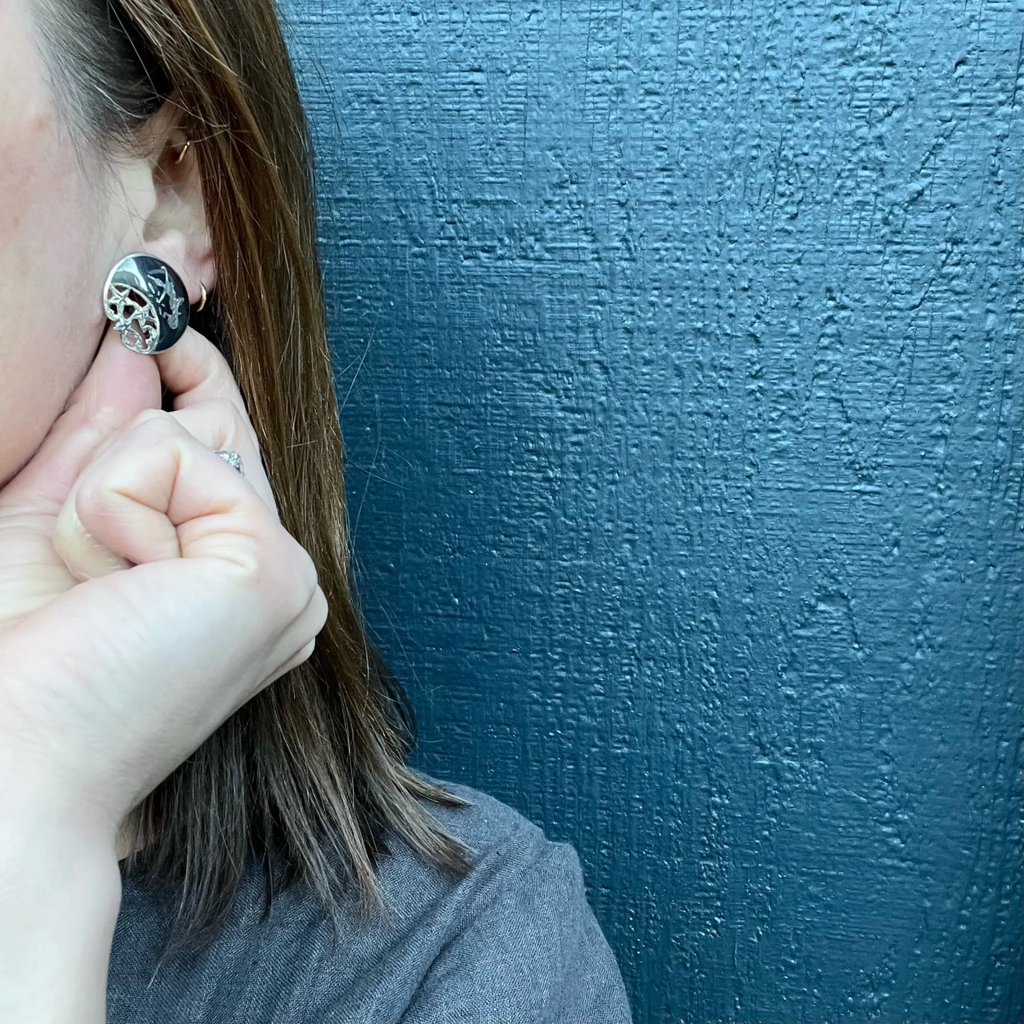 Siam Silver Earrings with Dancers Moon & Stars