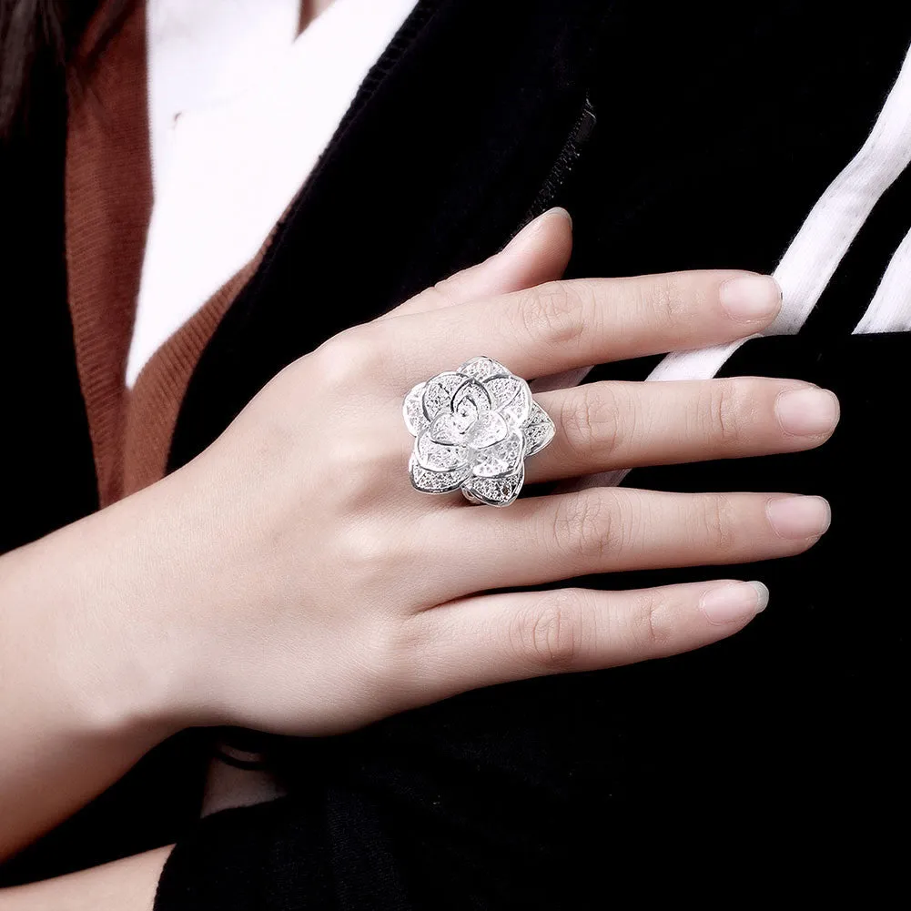 Silver-plated Fashion Jewelry Three Layer Flower Rings For Women Anel Masculino Rings Open Size