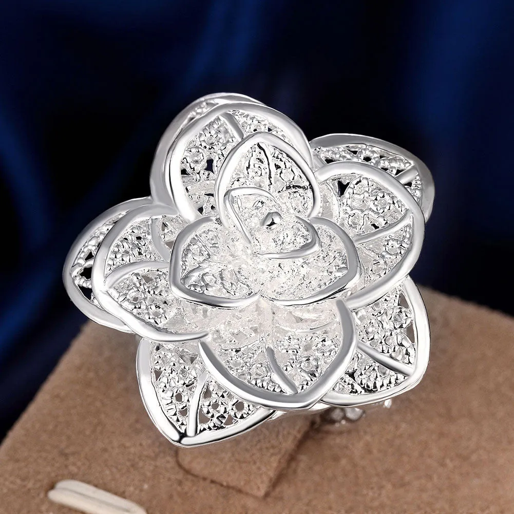Silver-plated Fashion Jewelry Three Layer Flower Rings For Women Anel Masculino Rings Open Size