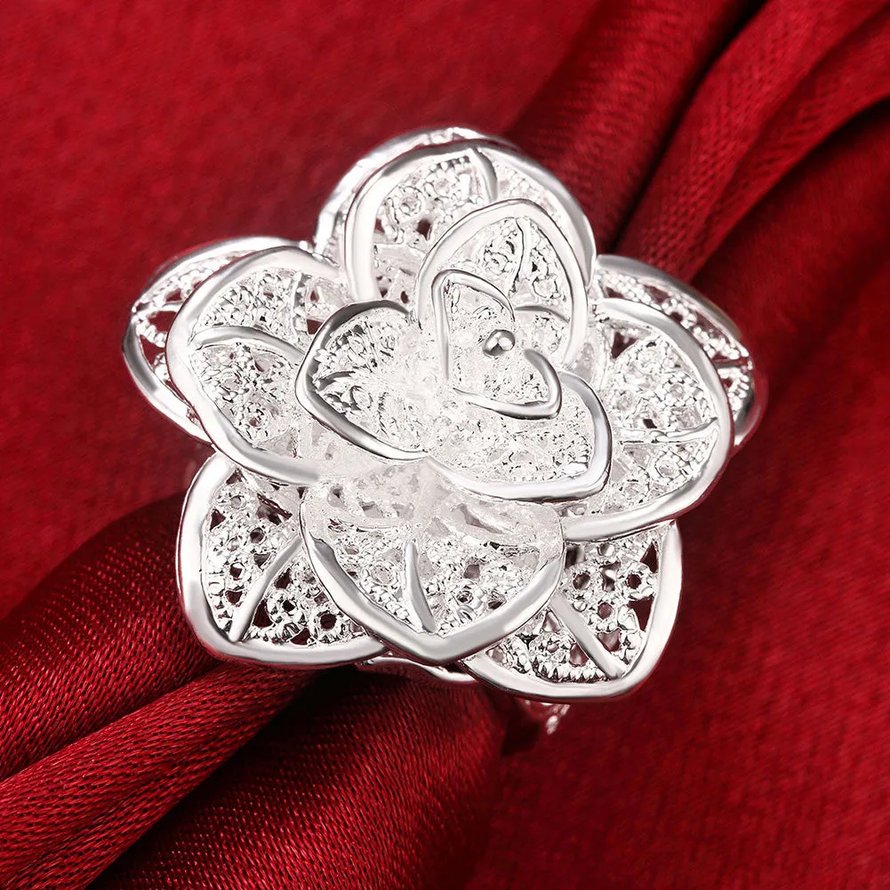Silver-plated Fashion Jewelry Three Layer Flower Rings For Women Anel Masculino Rings Open Size