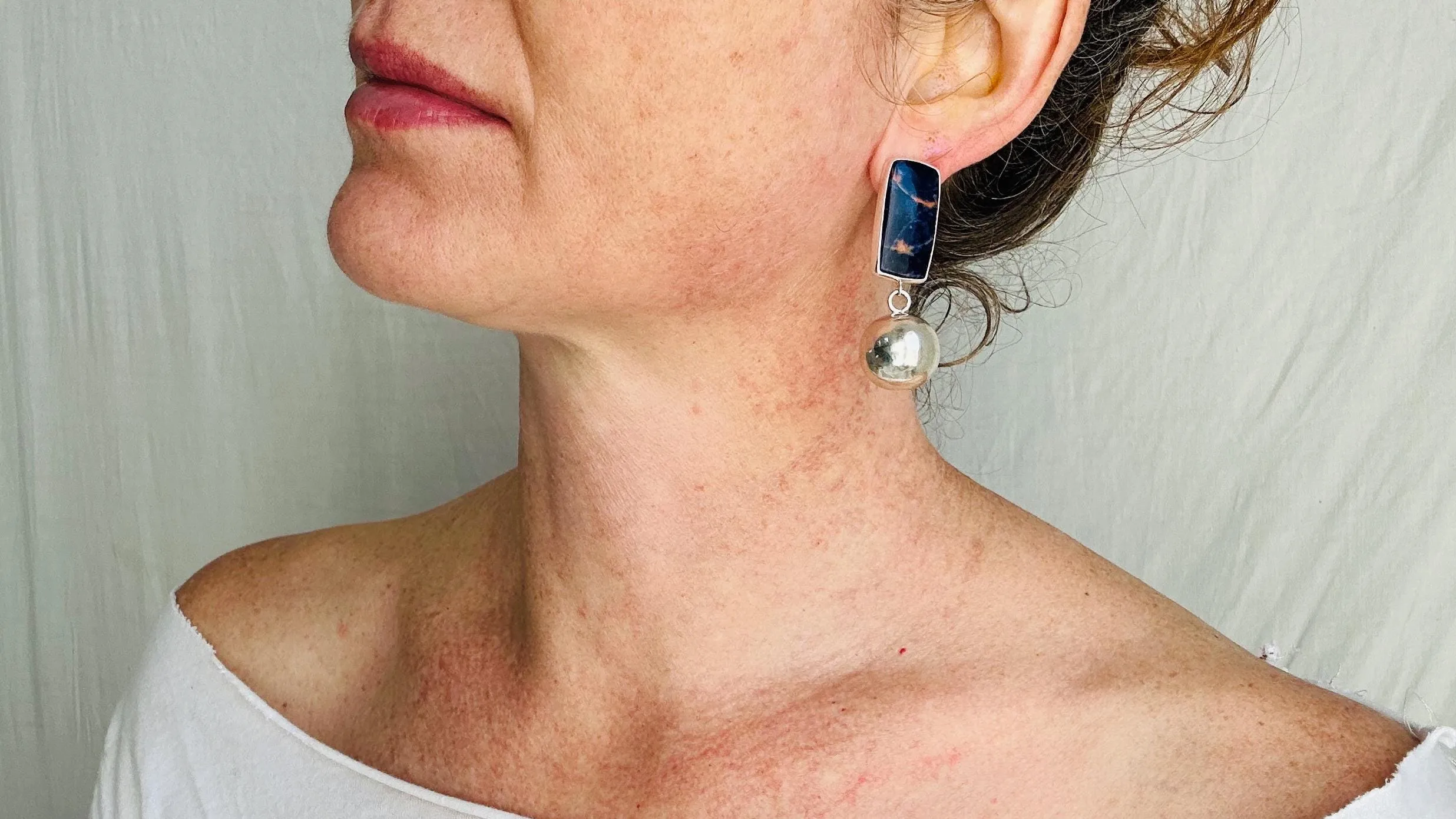 Sodalite and Silver Sphere Earrings. Handmade Designer Sterling Jewelry. 2709