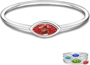 Stackable Birthstone Ring for Mother - 925 sterling silver 12 Month Birthstone Ring Mother Daughter Rings Mothers Day Stackable Birthstone Jewelry Gifts for Women