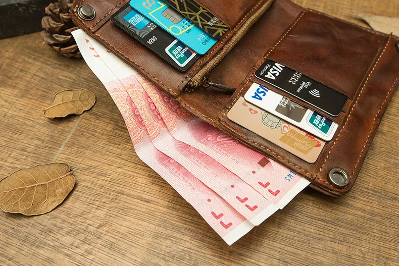 Vintage Style Handmade Genuine Leather Large-capacity Cowhide Wallet Card Holder