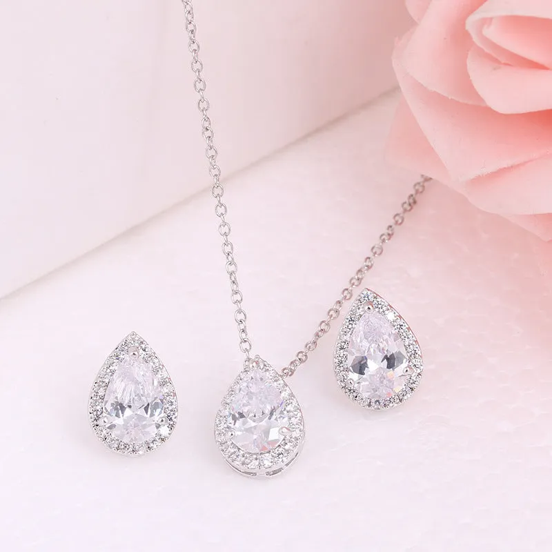 Water Drop Gemstone Necklace & Earrings Set
